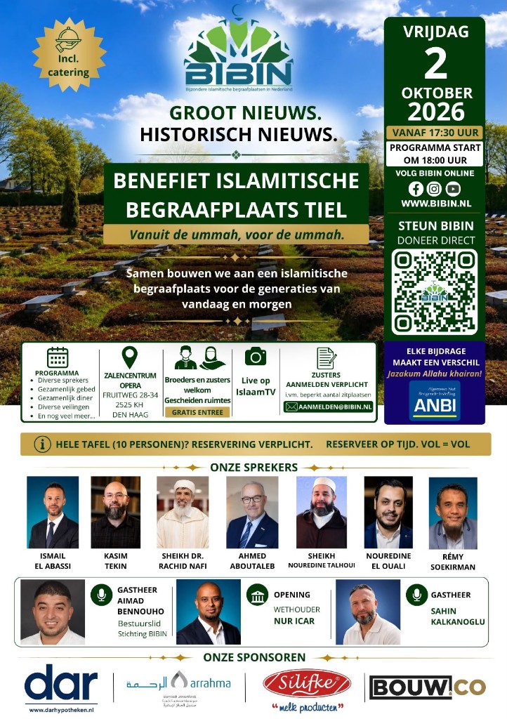 Affiche van de benefiet van BIBIN op vrijdag 2 oktober 2026 in Zalencentrum Opera, Den Haag